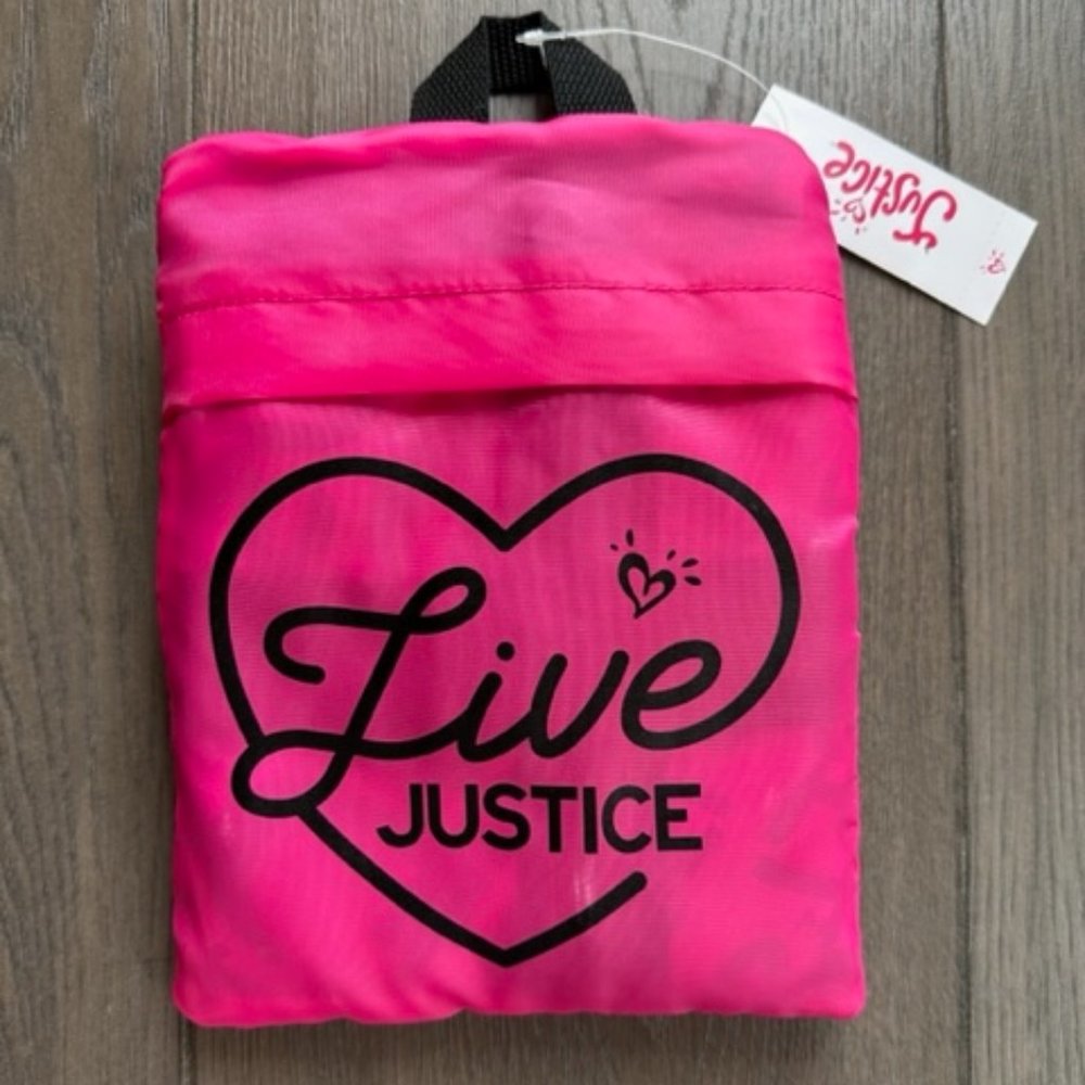 JUSTICE GIRLS BRAND NEW RAIN JACKET IN ATTACHED CARRYING BAG